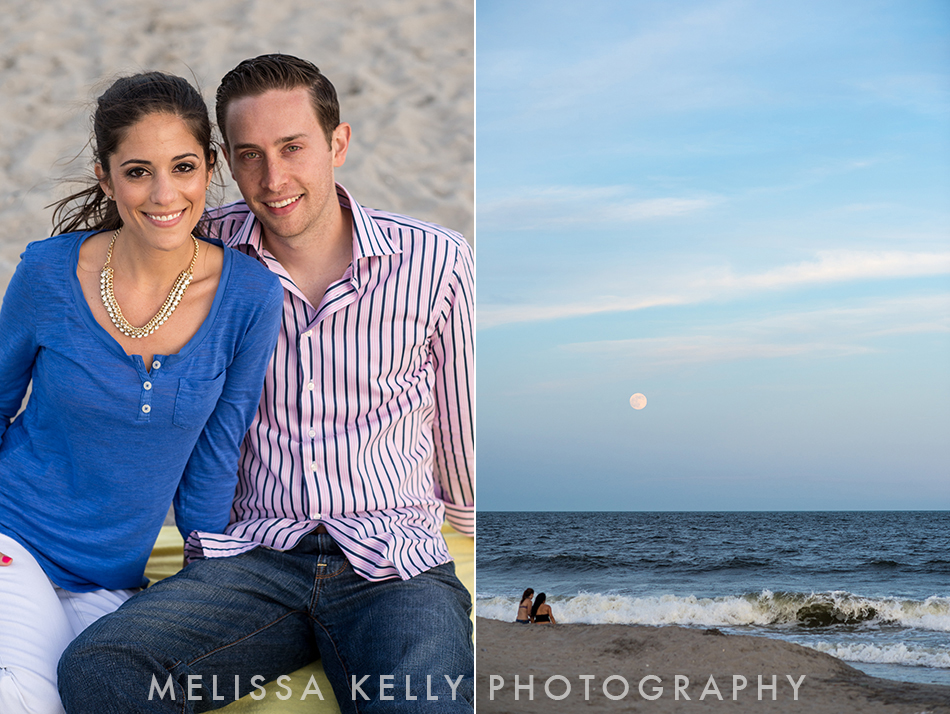 Ocean City engagement photo on beach with supermoon.
